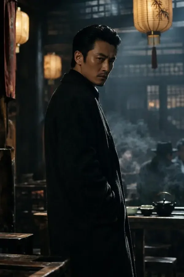 黄豆魔改《人到中年：我的双眼可以看穿一切》海报，中年男子站在旧物市场，旧物之间浮着细微金色光线
